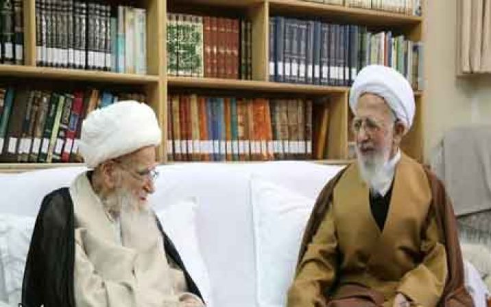 آیت الله جوادی آملی و صافی گلپایگانی با یکدیگر دیدار کردند آیت الله جوادی آملی و صافی گلپایگانی با یکدیگر دیدار کردند